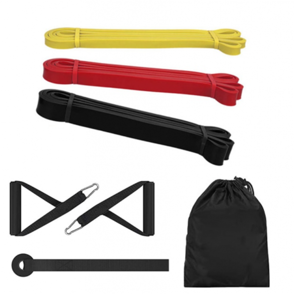 Resistance band set geel/rood/zwart + handvat